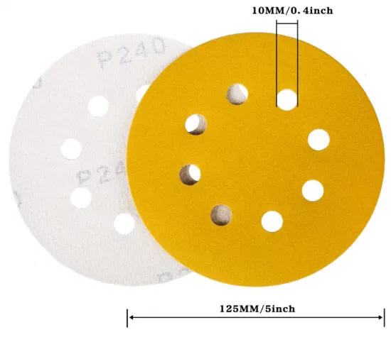 4 インチ黄色サンディングディスク 8 穴 5 インチ酸化アルミニウムサンドペーパー研磨ディスク
